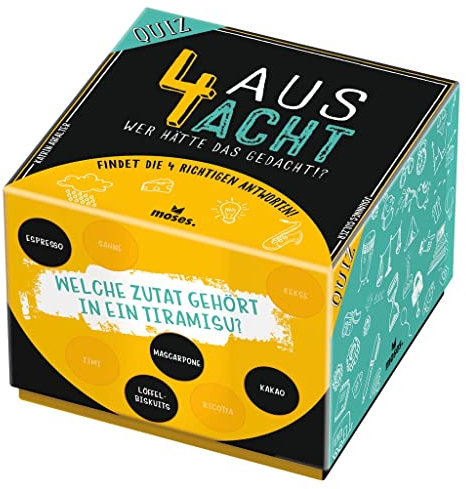 moses. 4 aus Acht, das besondere Ratespiel, Quiz mit neuartigem Antwortsystem, Gesellschaftsspiel für lustige Spieleabende, Quizspaß für 1-4 Spieler ab 14 Jahren
