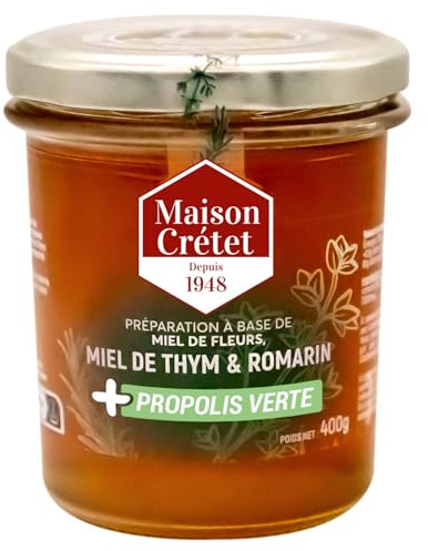 Maison Crétet | Miel de Thym, Romarin et Propolis verte | Pot verre | 1 préparation en pot de 400g