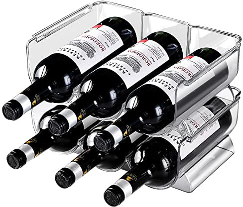 Lunmore Rotwein-Organizer, Kunststoff-Weinflaschenhalter, Wein- und Getränke-Organizer, Regal für Küche, Arbeitsplatte, Schrank, Kühlschrank, transparent – für 3 Flaschen – 2 Stück