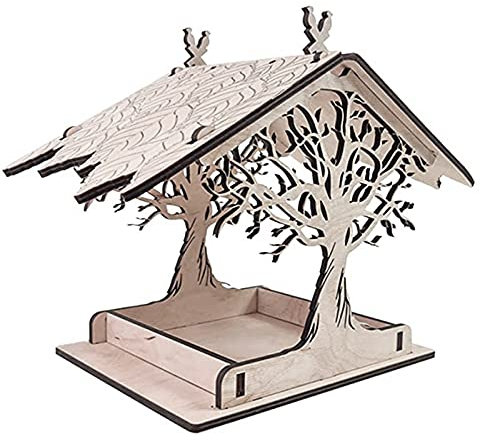Rpporm Vogelfutterhaus Holzhaus Handarbeit aus -Holz für Gartenvögel wetterfest, naturbelassen | zum Aufhängen im Garten und Balkon Villa Balkon Deko Gartendeko (B-02, Einheitsgröße)