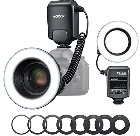 Godox ML150II Flash annulaire LED Portable Set6-niveau de sélection de Puissance (1/32-1/1) 5800K±200K Dimmable pour Nikon/Canon/Panasonic/Olympus/Sony