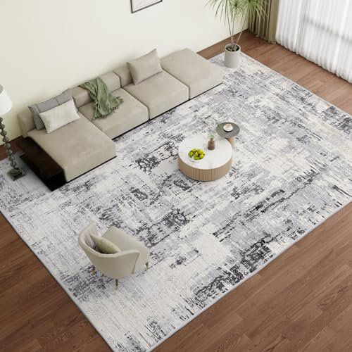 Vamcheer Machine Washable Rugs for Living Room - Modern Soft Faux Short Pile Area Rugs for Bedroom Dining Room Abstract Carpet for Office Kitchen Non Slip Non Shedding, 120x170CM, Grey