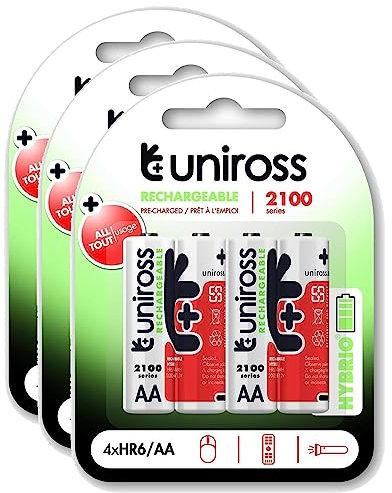 Uniross Pack de 3 x 4 Piles Rechargeables AA/HR6 2500 NIMH HYBRIO, 1.2V
