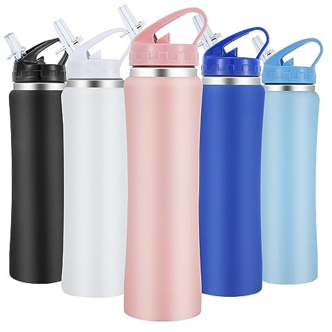 SUPPRUI Insulated Water Bottles,600ml Stainless Steel Water Bottle with Straw,Metal Water Bottle,Double Walled Drink Flasks Leakproof Keep Drinks Hot Cold(Pink)