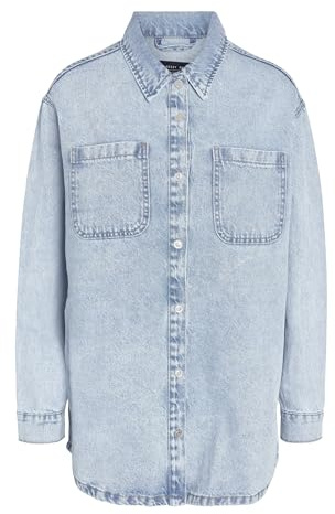 Noisy may Damen Jeansjacke Oversize Denim Übergangsjacke Dropped Shoulder Shacket Bleached Design, Farben:Hellblau, Größe:M