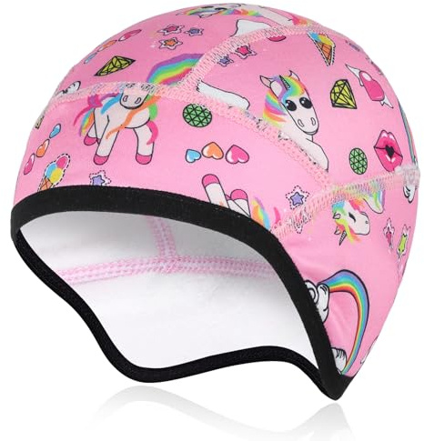 Berretto invernale per bambini, cappello da ciclismo sotto il casco, fodera termica per casco, antivento, berretto caldo per sport all'aria aperta, corsa, sci, equitazione, pattinaggio, rosa, 1
