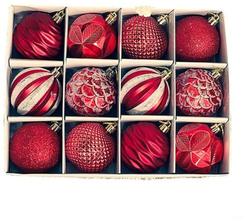 Hasaller 12 Stück bruchsichere Weihnachtskugeln, 6 cm, Weihnachtsbaumschmuck, Ornamente (rot)