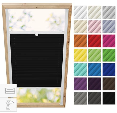 Estika Dachfenster-Plissee mit Bohren für Velux-Fenster Modell FK04 – Stofffarbe Schwarz – Dachfensterrollo, Innenrollo, Fensterplissee