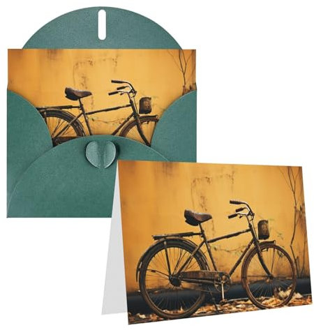 Grußkarten mit Umschlägen, altes rostiges Vintage-Fahrrad, Dankeskarte, blanko, für alle Anlässe, Geburtstag, Dankeschön, Hochzeit, Urlaub, Partys und mehr, 10 x 20 cm