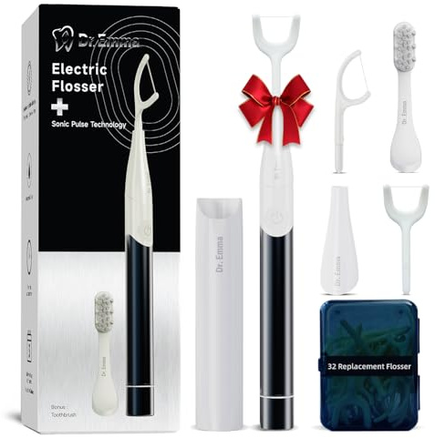 Dr. Emma Flosser elettrico, Power Flosser per adulti e bambini, stimolatore gengivale, detergente per denti, strumento riutilizzabile con spazzolino da denti, alternativa al filo interdentale,