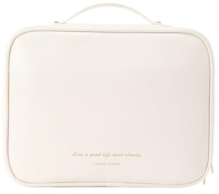 Beauty case - Borsa organizer portatile con scomparti multipli, grande capacità | borsa organizer da viaggio per pennelli, rossetti, eyeliner, polvere pressata, articoli da toeletta, bianco, vedi