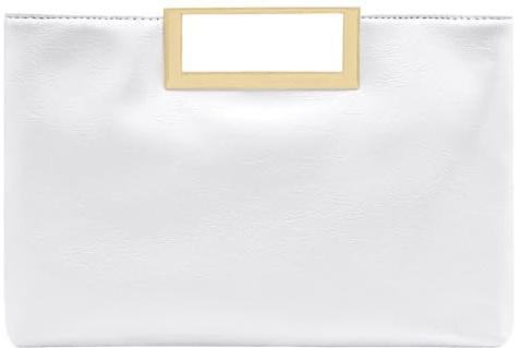 Milisente Women's Clutch Bag Elegant Evening Wedding Handbag Top Handle | Formal Party Purse, Glossy Vegan Leather, Gold Metal Handle, Crossbody Shoulder Bag, Detachable Strap, Gift Ideal