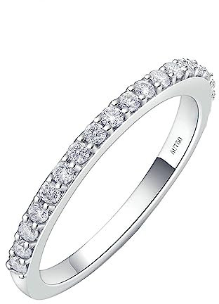 AMDXD 18K 750 Weißgold Ring für Damen, Klassiker Trauringe mit Diamant Rund, Au750 Gold Eheringe Antragsring Echt Gold Schmuck, Weißgold, Gr.51