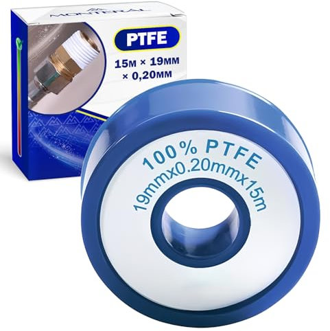MONTERAL PTFE Nastro Teflon Idraulico 15m x 19mm x 0,20mm Utilizzato in Idraulica per Sigillare le Filettature dei Tubi e i Raccordi