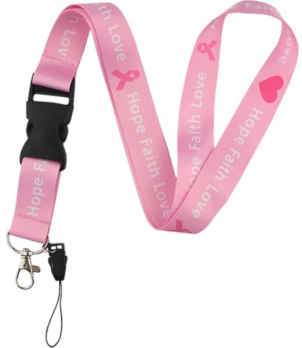 Lpitoy Sensibilisation Au Cancer du Sein Rubans Roses Lanière Porte-clés Porte-clés De Téléphone Porte-Badge D'identification Corde De Cou Lanière Porte-clés Porte-Badge D'identification