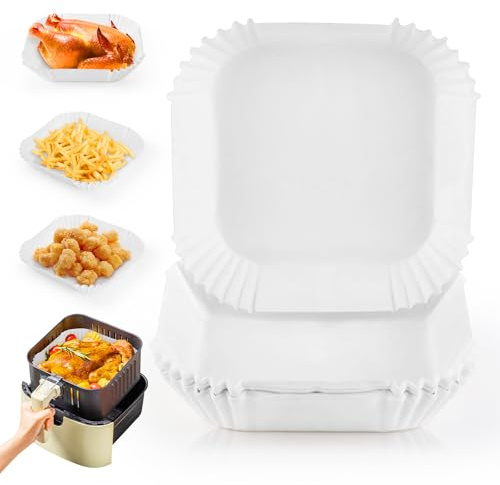 50 Stück Backpapier für Heißluftfritteuse, Airfryer Backpapier Schalen 16 * 16 * 4.5 cm Backpapier Air fryer Baking Paper Zubehör Papier für Ninja, Cosori, Tefal, Philips und mehr (Weiß)