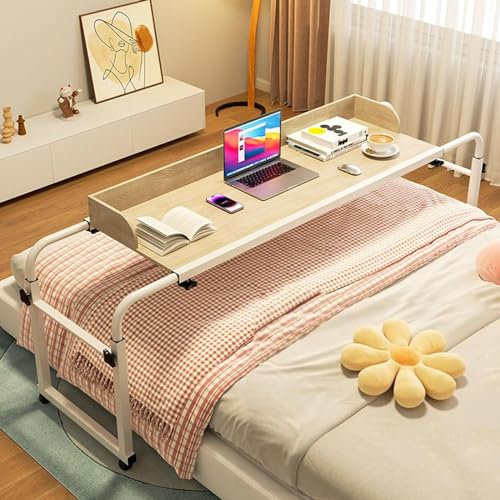 Höhenverstellbarer Betttisch mit Rollen, Laptop-Schreibtisch für Schlafzimmer, Wohnzimmer, Büro – multifunktionaler dehnbarer fauler Schreibtisch – Mobilitätstisch für einfache Bewegung