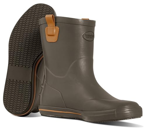 TerraTrax Men's Farm & Garden Rubber Rain Boots - Mid Calf Waterproof Work Boots, 14.13 Wide Calf Slip-Resistant, Landscaping Yard Deck Boots for Mud Fishing All-Weather Brown Size 10