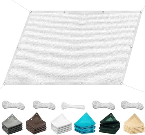 Tenda a Vela Parasole 550 x 550 cm Rettangolare Protezione UV 98% Tenda a Vela Ombreggiante Antivento Prova di Sole per Esterno, Giardino, Terrazza, Piscina, Bianco