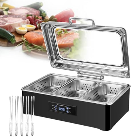 QUSYZD Calentador de Alimentos Comercial Tipo Buffet con 5 Pinzas para Barbacoa, Mesa de Vapor de Acero Inoxidable, 500 W, para reuniones Familiares, Compartimentos Individuales, Dobles y Tri,