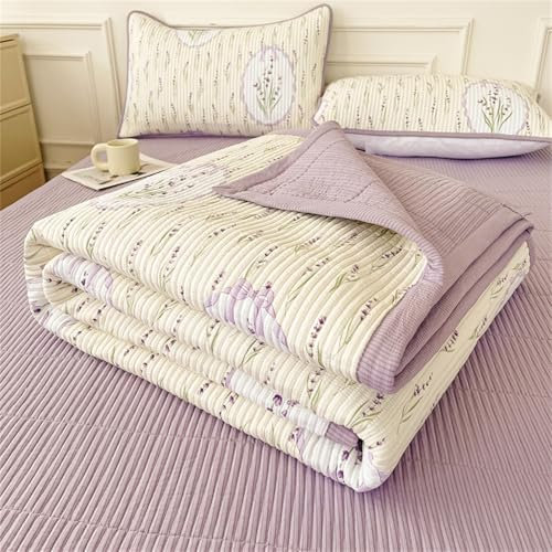 Highdi Couvre Lit Imprimé Floral King Size, Dessus de Lit Réversible Patchwork, Douceur Couvre Lit Matelassé, pour 1~2 Personnes Plaid Canape, pour Salon, Chambre à Coucher (Lavande,200x230cm)
