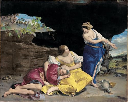ARToPHIIU Berühmte Gemälde Abstrakte Leinwand Kunst Vintage Wandbild Lot und seine Töchter von Orazio Gentileschi Leinwand Wandbilder für Schlafzimmer Home Decor 60x90cm