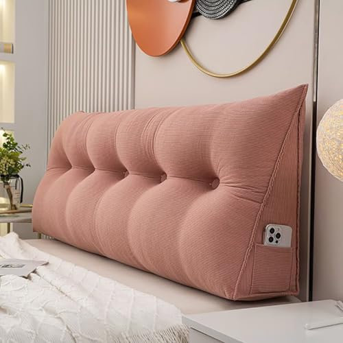 Generisch Rückenkissen Bett 60 cm, Cord Lesekissen für Bett und Sofa, Lang Keilkissen Rückenpolster für die Wand, Sitzkissen, Wandkissen, Groß Rückenlehne Kissen mit Waschbarem Bezug, Rosa