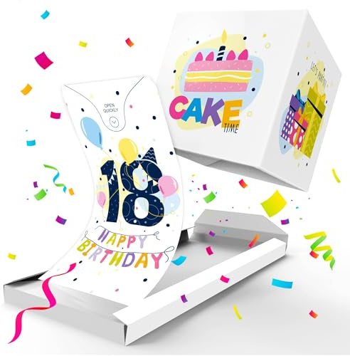 Notta&Belle FEEL LOVE EVERY MINUTE «BOOM!» Explodierende Geburtstagskarte mit Konfetti – Überraschungskarte zum 18. Geburtstag, Knall-Effekt Grußkarte, Coole Geschenkidee