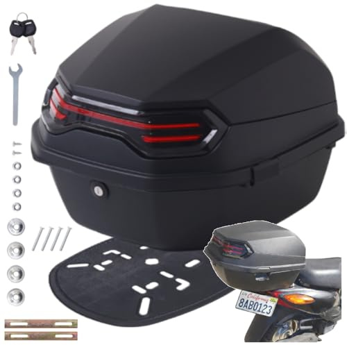 Japard Motorcycle Top Case 42L Daily Rear Tail Box Trunk, Lockable Storage Carrier, Waterproof Universal Mounting for Helmet Luggage