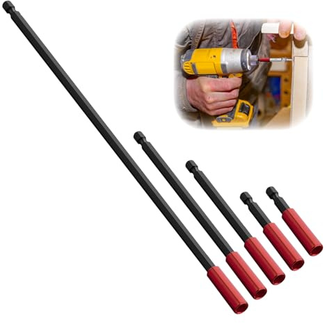 Funver 5PCS Magnetic Bit Holder Set for Impact Driver, Hex Shank Screwdriver Extension Bar 50/60/100/150/300MM, Chrome Vanadium Steel Drill Bit Extender with Strong Magnet for Drill Driver Tools