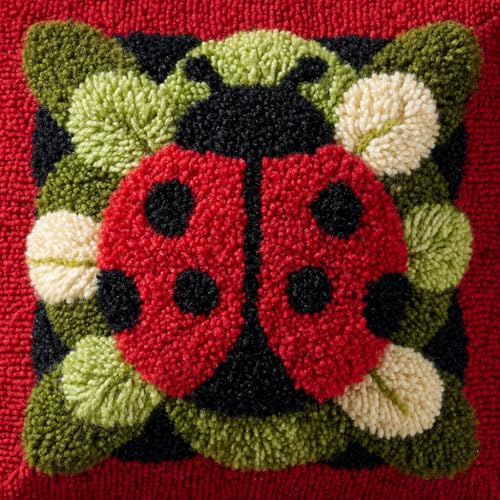Henypt Kit Crochet de Verrouillage Coccinelle DIY Broderie Kits De Crochet Kit Point Noué Coussin, Latch Hook Canevas Coussin Point 43x43cm