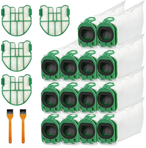 14 Sacchetti per Aspirapolvere Vorwerk Folletto VB100 FP100, Con 4 Filtri a Motore, 2 Pennelli, Sacchetti Filtri Parti di Ricambio di Accessori per Vorwerk Kobold VB 100 FP 100 Aspirapolvere