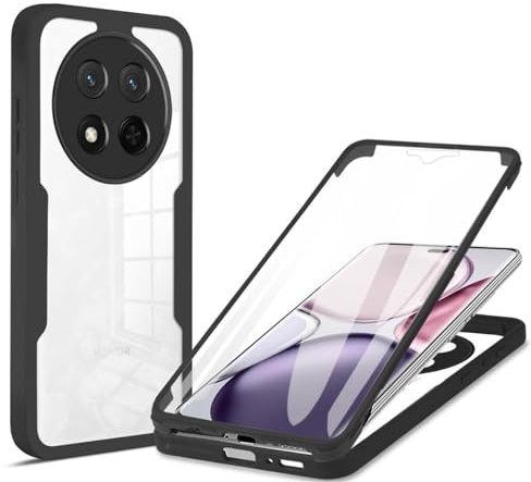 YUEQIAN Funda para Honor Magic 7 Lite 5G/Magic7 Lite, Carcasa Antigolpes con Protector de Pantalla Integrado, Robusto 360º Doble Cara Protección Transparente Silicona Bumper Caso. Negro