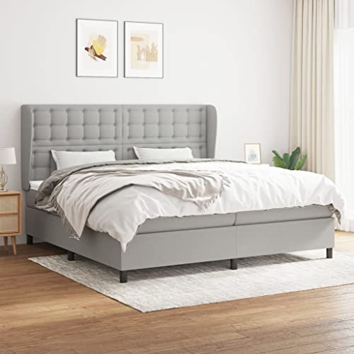 Frdhee Bett Seniorenbett Bettrahmen,Boxspringbett mit Matratze Hellgrau 200x200 cm Stoff,Bett Für Schlafzimmer Gästezimmer,Modern,Einfacher Aufbau