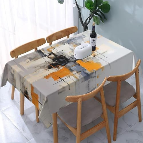 Tischdecke Abwaschbar Abstrakt Tischdecke 220 x 120 Grau Tischdecken Rechteckig Orange Tischtuch Polyester Gartentischdecke Wetterfest für Party Outdoor A-2215