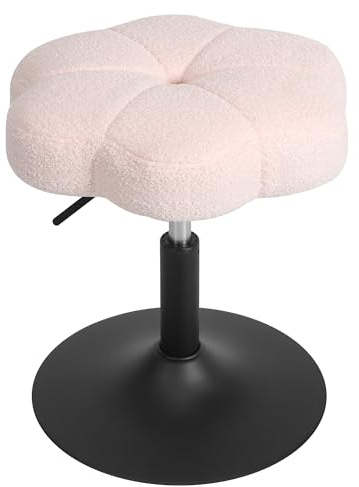 ELUCHANG Schminktisch Stuhl Rosa Blütenblattförmiger Hocker für Schminktisch, Schlafzimmer & Esszimmer - Höhenverstellbar 40-52cm, 360° Drehbar aus Bequemer Sherpa