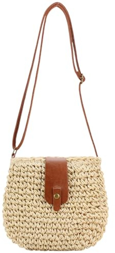 HATFRYF Straw Beach Bag for Women, Summer Crossbody Bag with Zipper, Weave Handmade Shoulder Handbags for Beach Vocation Holiday