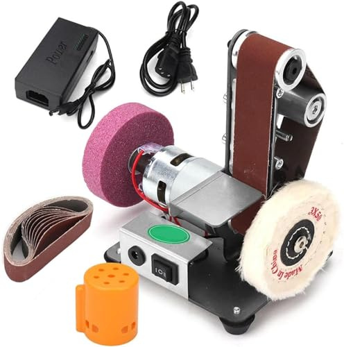 3-in-1 Electric Belt Sander Polishing Grinding Knife Sharpener, 7 Speed Adjustable Mini Power Sanding Machine Bench Grinder for DIY, Model Crafts, Jewelry, Wood, Metal Working