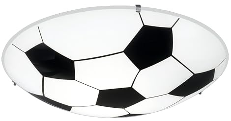 EGLO Deckenlampe Junior 1, 1 flammige Kinderzimmer Fußball-Lampe, Wandlampe, Deckenleuchte aus Stahl, Farbe: Weiß, Glas: satiniert, Fassung: E27