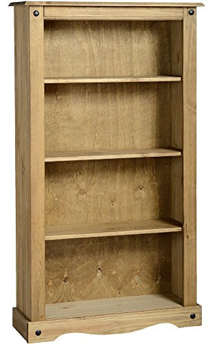 Mercers Furniture Corona Solid Wood Pine Medium Bookcase Wooden Open Shelving Unit Office Living Room Lounge Hallway Shelves Dresser Book Stand Mexican Style 150cm High 82cm Wide 29cm Deep