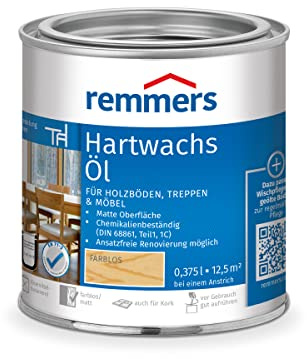 Remmers Hartwachs-Öl farblos, 0,375 Liter, Hartwachsöl für innen, dringt tief ein, für Holzböden, Holzmöbel und Korkböden, langlebig, schmutzabweisend
