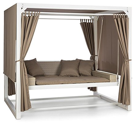 Blumfeldt Dondolo da Giardino XL - 3 Posti con Tettuccio Idrorepellente e Baldacchino, Letto da Giardino con Cuscini, Sedia a Dondolo per Esterno