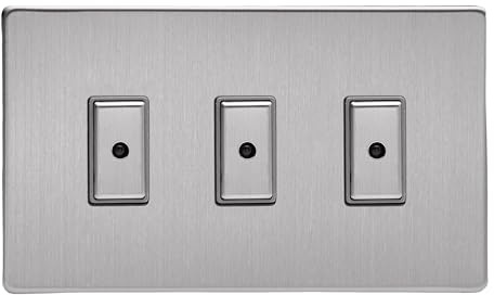 Varilight Triple V-Pro Multi-Point LED Dimmer 3 x 0-100W - Screwless Brushed Steel With Brushed Steel Buttons, JDSE103S