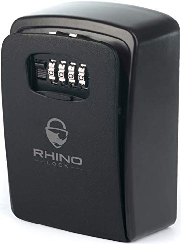 Rhino Lock Secure Key Stealth XL - Boite à clés à Code pour Utilisation en extérieur — Cache clé Mural sécurisé — pour clés de Maison ou de Bureau - Combinaison à 4 Chiffres - Grande capacité - Noir