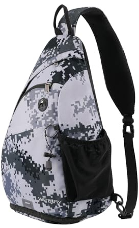 Waterfly Axelväska crossbody-ryggsäck liten bröstväska med en rem, unisex, grå/vit kamouflage