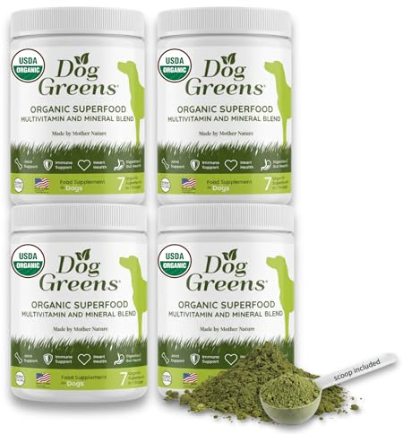 Dog Greens Organic Plant-Based Supplement for Skin, Coat, Digestive & Immune Health in Dogs (12 oz); Natural, Holistic and Vet Approved, Add to Raw, Cooked Homemade, Kibble or Canned Dog Food, 4 Pack