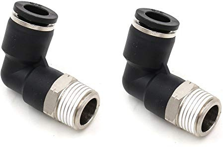 Push to Connect 3/8 Inch OD Tubing x 3/8 NPT Elbow Air Fittings - 90 Degree Pneumatic Male Threaded Push in Lock Connector - 2 Packs