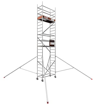 ALTEC Rollfix 2.0 Rollgerüst fahrbar, 7m Arbeitshöhe, Dreieckausleger | Fahrbares Gerüst aus Aluminium, Baugerüst zertifiziert, 200 kg/m² Traglast, DIN EN 1004-1, ISO 9001:2015