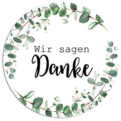 50 Sticker Danke EUCALYPTUS, Aufkleber Danke Hohzeit Danksagung (Eucalyptus)