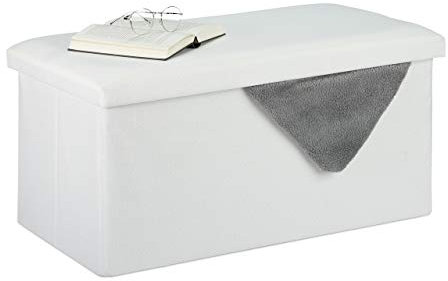 relaxdays Banquette, Espace de Rangement,Effet Lin,rembourré, entrée, Chambre à Coucher, Coffre HlP 38x76,5x38,5cm,Blanc